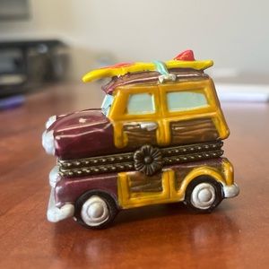 WOODY & SURFBOARD Surfing Hinged Trinket Box w/ Surfboard Trinket